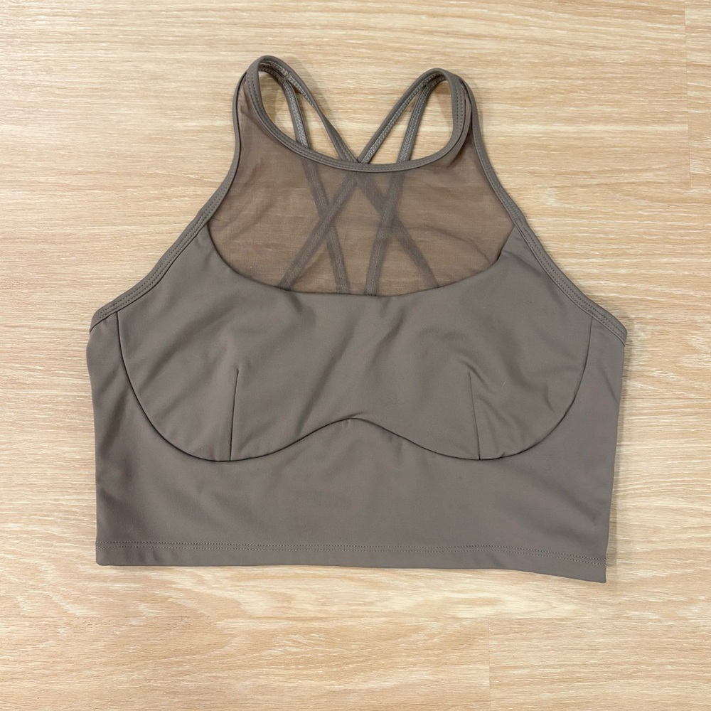 Popflex Celeste Mesh Crop Bralette Large Taupe Brown Strappy Sports Bra Active